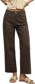 luvamia Wide Leg Jeans Woman Trendy High Waisted Leopard Cheetah Print Ankle Length Stretchy Denim Pants with Pockets